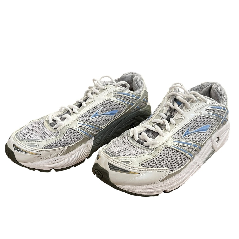 Brooks Addiction 8 Womens 8 Running Shoes White Silver Blue Mesh Athltic Sneaker